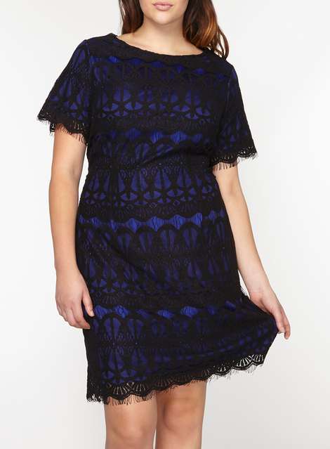 **DP Curve Black and Cobalt Lace Pencil dress